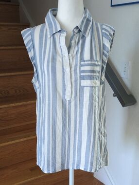 Splendid Blue & White Striped Sleeveless Cotton Top - Size M